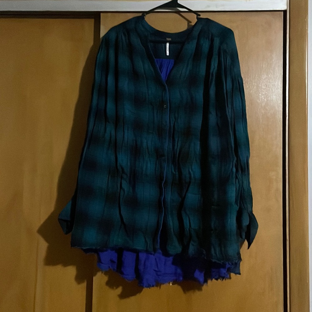 Free People Green and Black Flannel